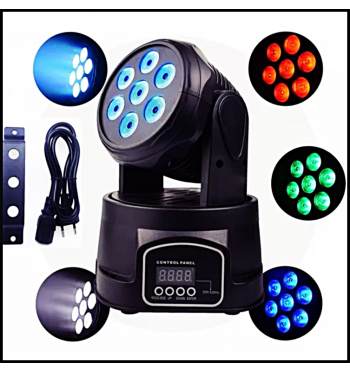 MINI MOVING HEAD WASH COM 7 LEDS DE 12W RGBW QUADRILED DMX